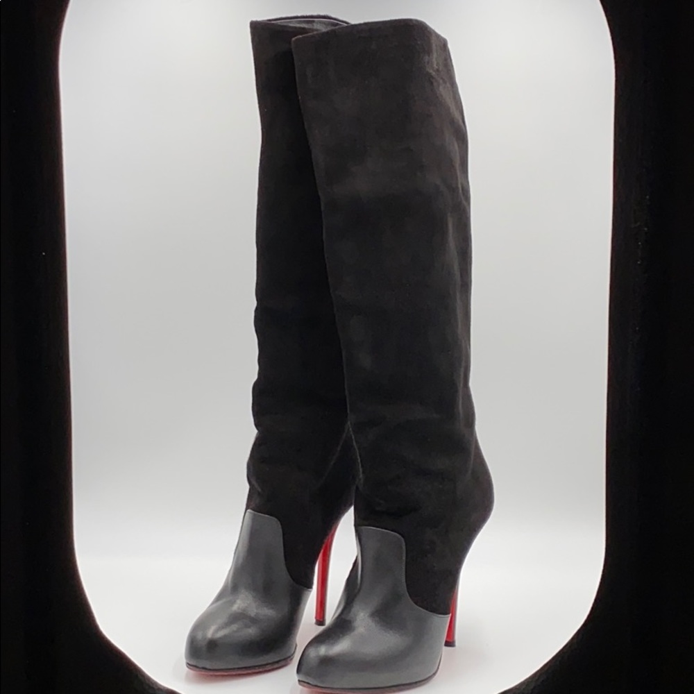 Christian Louboutin knee high black suede boots
